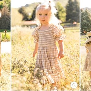 MINI MADELINE DRESS IN TAN GINGHAM